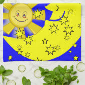 Sun Moon Yellow Stars Blau Küche Handtuch (Gefaltet)