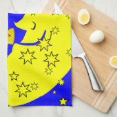 Sun Moon Yellow Stars Blau Küche Handtuch (Viertel Falte)
