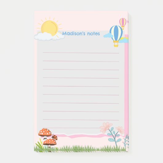 Sun Mushrooms Air Hot Balloons Post-it Klebezettel (Vorderseite)