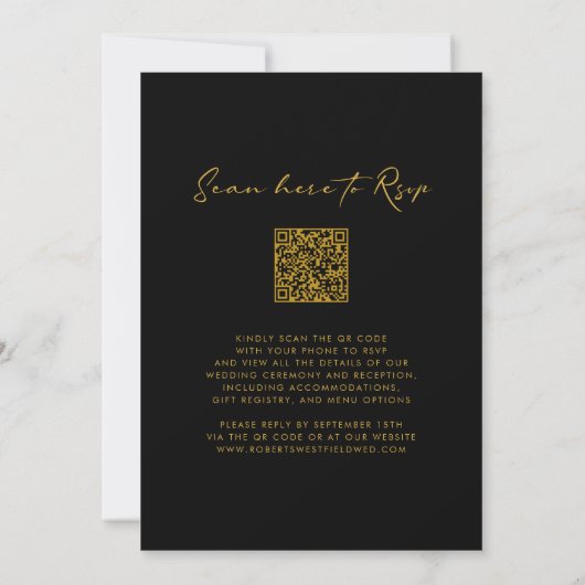 Sun Ocean QR Code UAWG Gold auf Black Wedding Einladung (Rückseite)