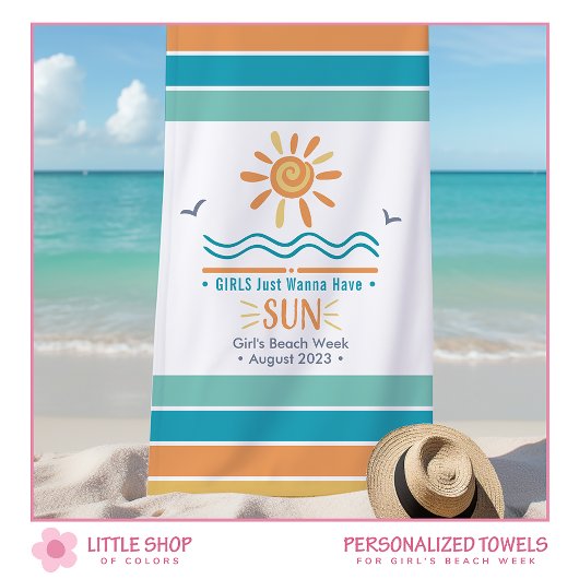 Sun Ocean Waves Girls Week Personalisiert Strandtuch