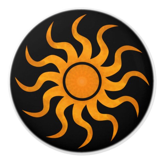 Sun On Black Decorative Ceramic Knob  Keramikknauf (Vorderseite)