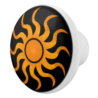 Sun On Black Decorative Ceramic Knob  Keramikknauf