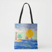 Sun Palm Trees Lighthouse Sailboote Niedliche Schi Tasche (Vorderseite)