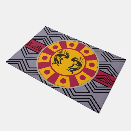 Sun Pattern Southwest Kokopelli Fußmatte (Schrägansicht)