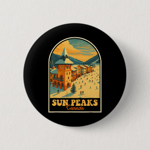 Sun Peaks Kanada Vintages Design Retro Ski Village Button