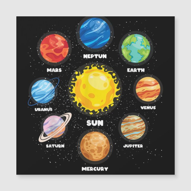 Sun Planets Outer Space Scientists Astronaut Space Magnetkarte (Vorderseite)