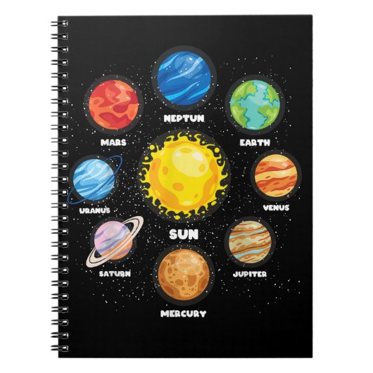 Sun Planets Outer Space Scientists Astronaut Space Notizblock (Vorderseite)