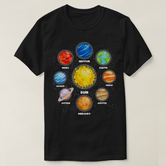 Sun Planets Outer Space Scientists Astronaut Space T-Shirt (Design vorne)