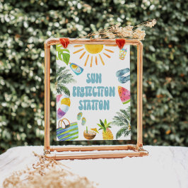 Sun Protection Station Pool Party Sign Poster