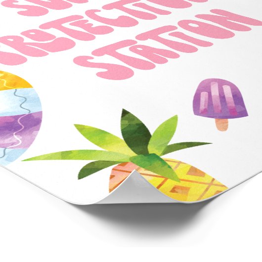 Sun Protection Station Pool Party Sign Poster (Ecke)
