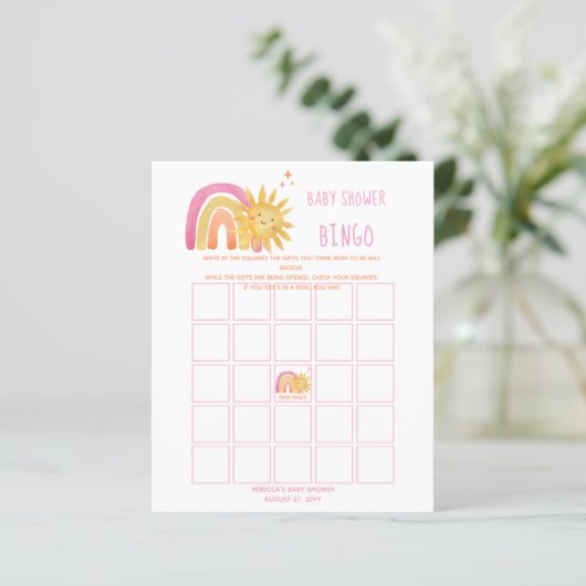Sun | Rainbow Sunshine Baby Shower Bingo Einladung (Stehend Vorderseite)