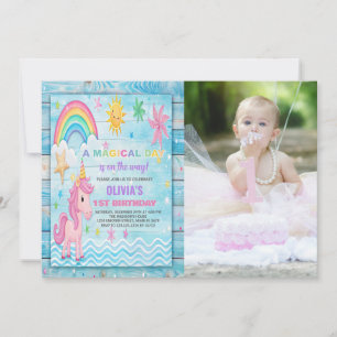 Sun Rainbow Unicorn Geburtstagseinladungen mit Fot Einladung