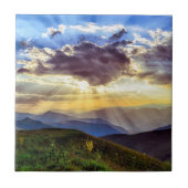 Sun Rays Mountain Range Grüne Hügel Fliese (Vorderseite)