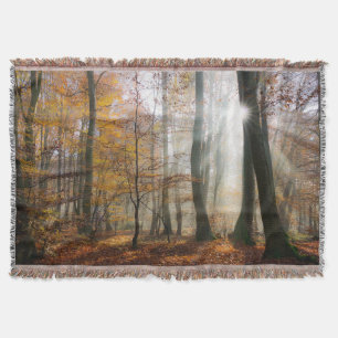 Sun Rays Mystic Misty Forest Blanket Decke