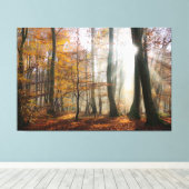 Sun Rays Mystic Misty Forest Wrapped Leinwanddruck (Insitu (Holzboden))