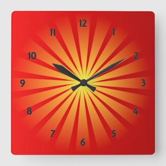 Sun Rays Square Wall Clock Quadratische Wanduhr (Vorderseite)