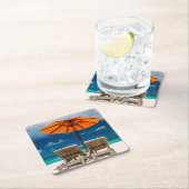 Sun-Regenschirm auf Sandy-Strand |Maldives Rechteckiger Pappuntersetzer (Vor Ort)