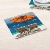 Sun-Regenschirm auf Sandy-Strand |Maldives Rechteckiger Pappuntersetzer (angewinkelt)