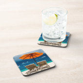 Sun-Regenschirm auf Sandy-Strand |Maldives Untersetzer (Rechte Seite)