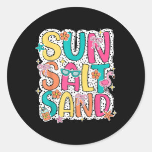 Sun Salt Sand Funny Beach Palm Tree Sommerurlaub Runder Aufkleber
