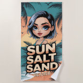Sun Salt Sand Sommer Vibe Beach Palmen Vögel Strandtuch (Vorderseite)