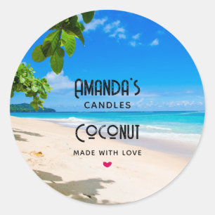Sun Sand and Surf Tropical Beach Candle Business Runder Aufkleber