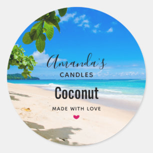 Sun Sand and Surf Tropical Beach Candle Business Runder Aufkleber