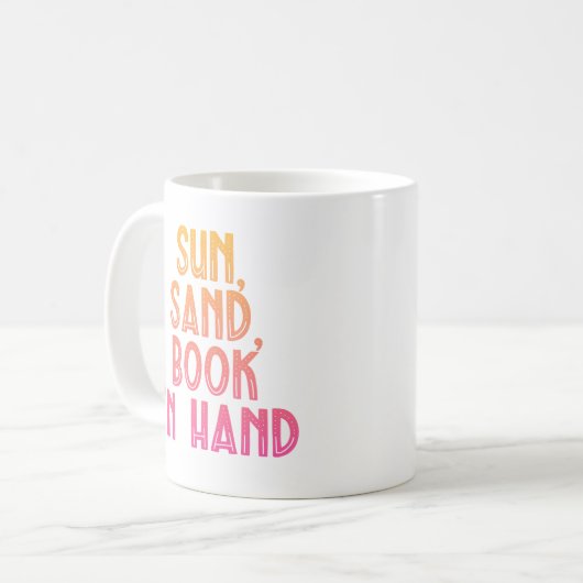 Sun Sand Buch in Hand Kaffeetasse (Vorderseite Links)