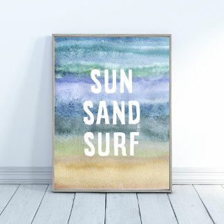 Sun Sand Surf Kinderzimmer Aquarell Poster