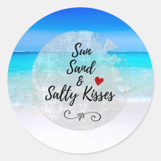 Sun Sand und Salty Kisses Tropical Beach Runder Aufkleber (Vorderseite)