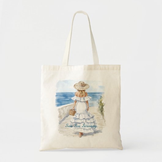 Sun Sea Serenity Ocean View Blond White Dress Tragetasche (Vorne)