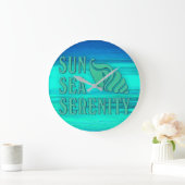 Sun Sea Serenity Tropical Seashell Beach Szene Große Wanduhr (Zuhause)
