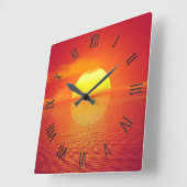  Sun Set Orange Calm Ocean Sonnenuntergang Schwarz Quadratische Wanduhr (Winkel)