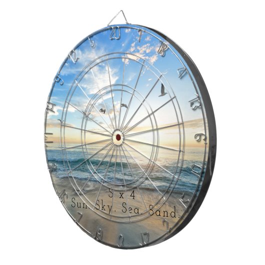 Sun. Sky. Meer. Sand. Strand Szene Dartscheibe (Vorderseite rechts)