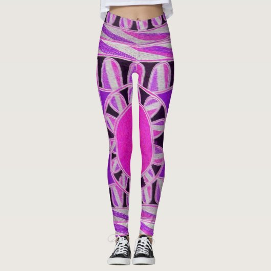 SUN SOLAR ENERGIE Abstrakt geometrisch rosa, weiß Leggings (Vorderseite)