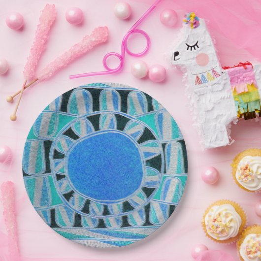 SUN SOLAR ENERGIE Aquamarin Blue White Black Pappteller (Party)