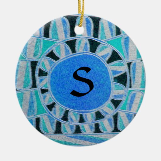 SUN SOLAR ENERGIE MONOGRAM Aquamarines Aqua Blue B Keramikornament (Vorne)
