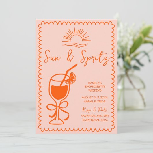 Sun & Spritz Hand Drawn Bachelorette Wochenende Einladung (Stehend Vorderseite)