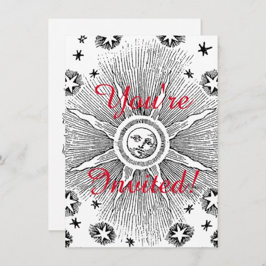 Sun Stars Antiquitäten Night Sky Mittelalterliches Einladung (Vorne/Hinten)