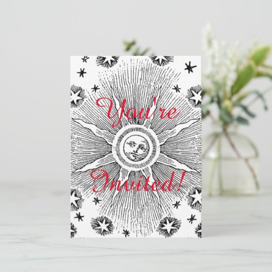 Sun Stars Antiquitäten Night Sky Mittelalterliches Einladung (Stehend Vorderseite)