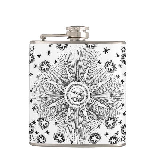 Sun Stars Antiquitäten Night Sky Mittelalterliches Flachmann (Vorderseite)