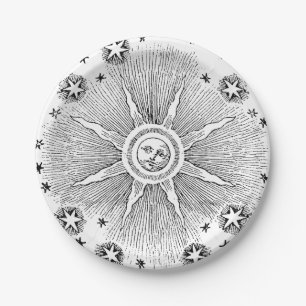 Sun Stars Antiquitäten Night Sky Mittelalterliches Pappteller