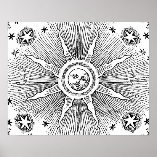 Sun Stars Antiquitäten Night Sky Mittelalterliches Poster (Vorne)
