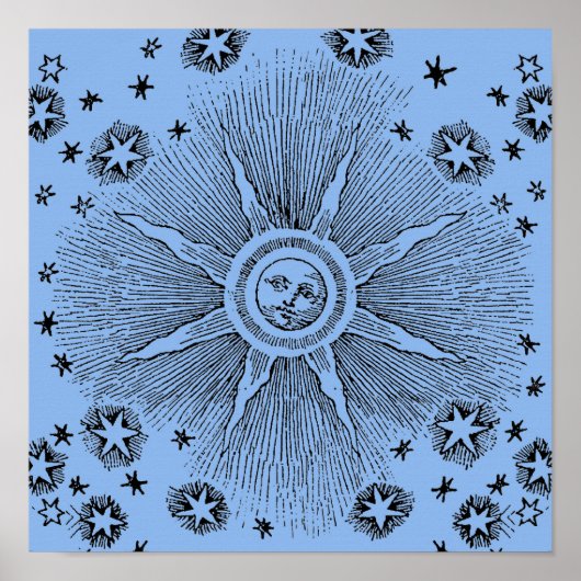 Sun Stars Antiquitäten Night Sky Mittelalterliches Poster (Vorne)