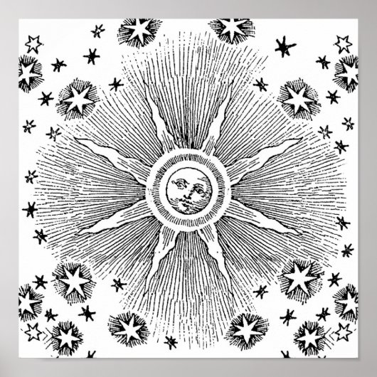 Sun Stars Antiquitäten Night Sky Mittelalterliches Poster (Vorne)