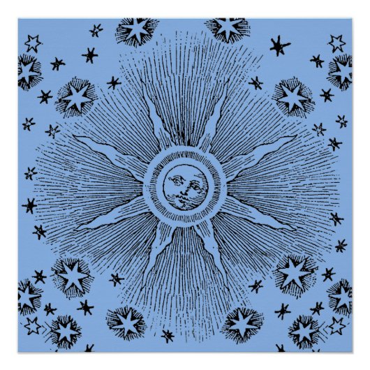 Sun Stars Antiquitäten Night Sky Mittelalterliches Poster (Vorderseite)