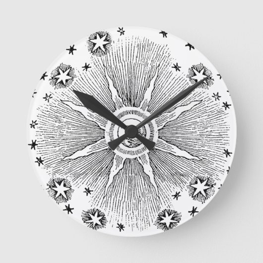 Sun Stars Antiquitäten Night Sky Mittelalterliches Runde Wanduhr (Vorderseite)