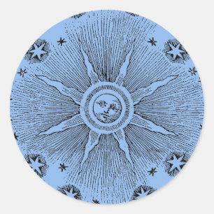 Sun Stars Antiquitäten Night Sky Mittelalterliches Runder Aufkleber