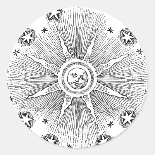 Sun Stars Antiquitäten Night Sky Mittelalterliches Runder Aufkleber (Vorderseite)